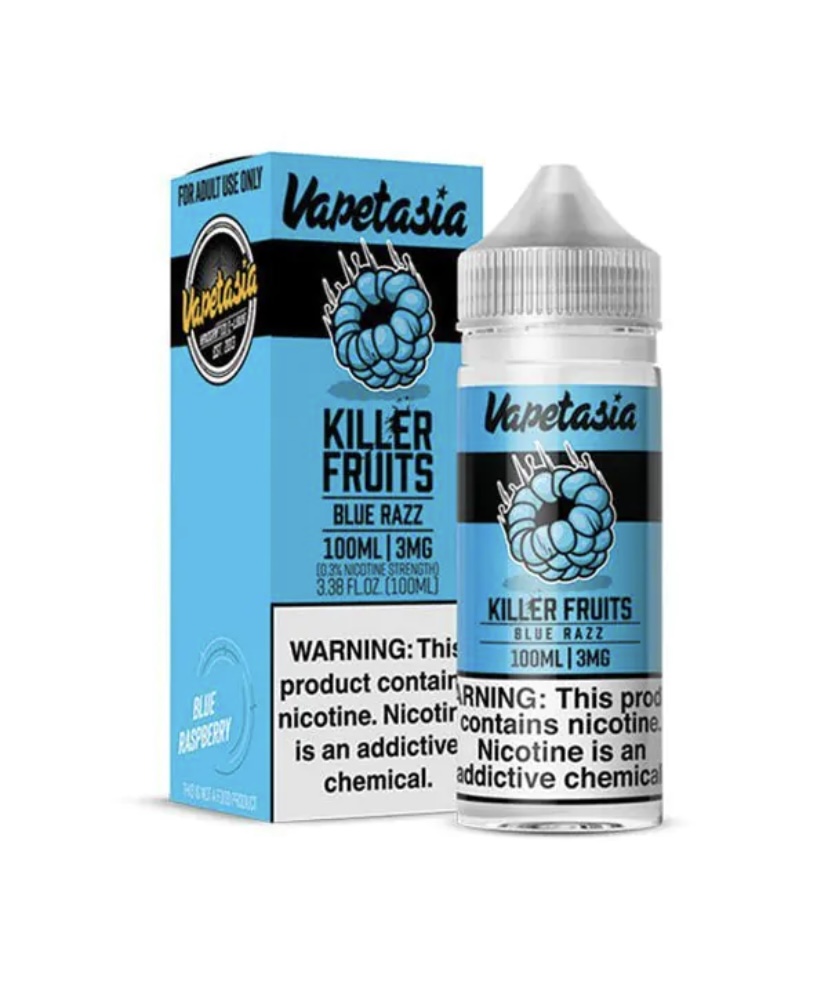 VAPETASIA KILLER FRUITS BLUE RAZZ TFN E-JUICE 100ML