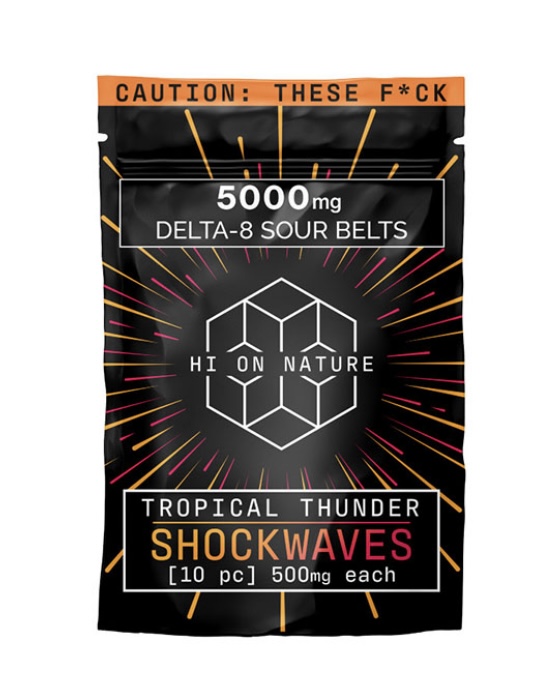 THC GUMMIES – DELTA 8 GUMMIES – TROPICAL THUNDER SHOCKWAVES SOUR BELTS – 500MG – BY HI ON NATURE