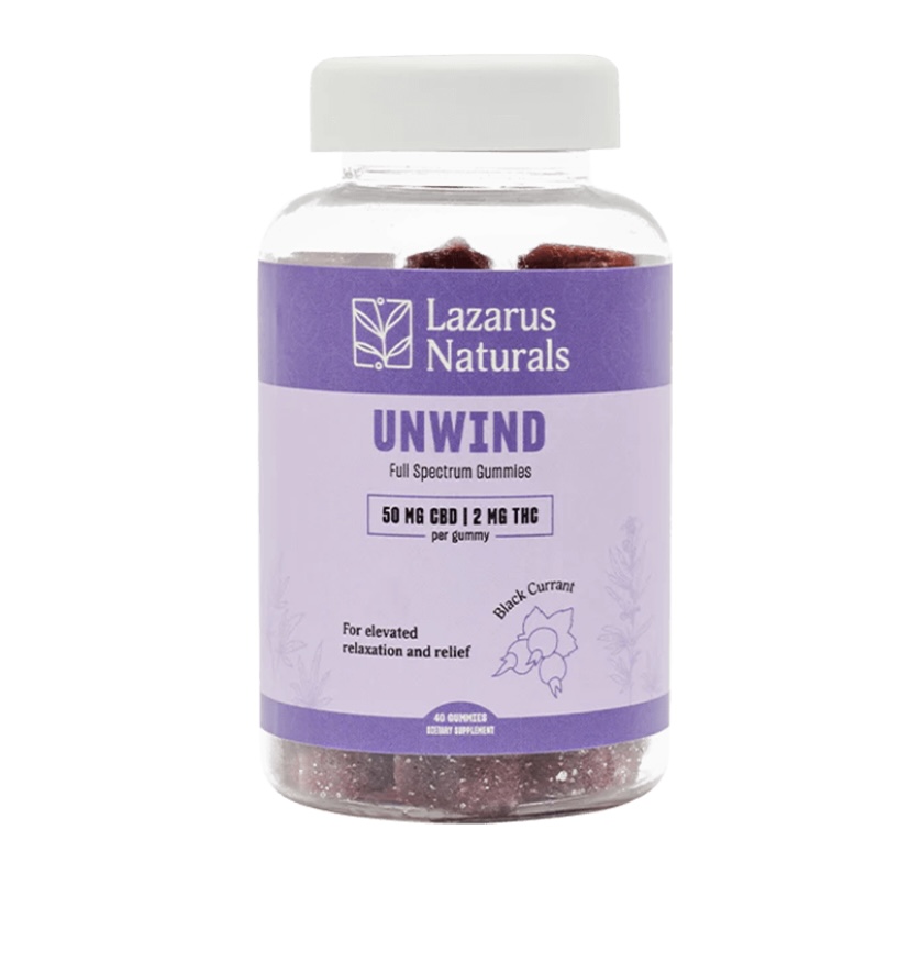 UNWIND FULL SPECTRUM CBD + THC GUMMIES – BLACK CURRANT – LAZARUS NATURALS